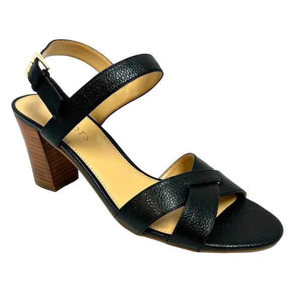 Talbots Shoes - Talbots Black Leather Strappy Wooden Heel Wedding Career Formal Pump Size 8